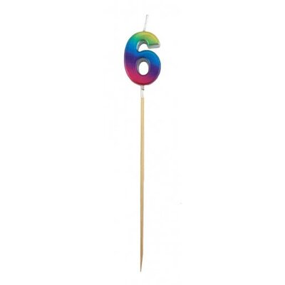 Metallic Rainbow Number 6 Tall Stick Cake Candle