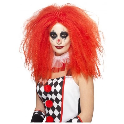 Halloween Long Red Crimped Clown Wig Pk 1 (WIG ONLY)
