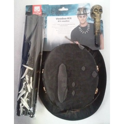 Voodoo Costume Kit with Hat, Cane & Necklace Pk 1
