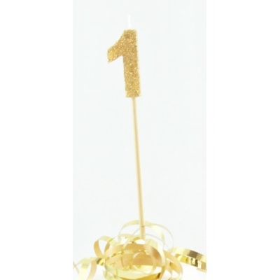 Gold Glitter Number 1 Tall Stick Cake Candle
