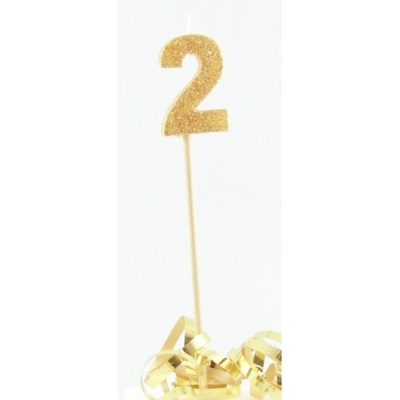 Gold Glitter Number 2 Tall Stick Cake Candle