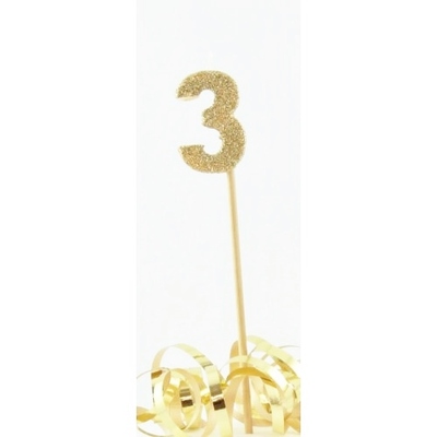 Gold Glitter Number 3 Tall Stick Cake Candle