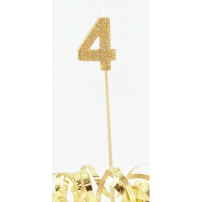 Gold Glitter Number 4 Tall Stick Cake Candle