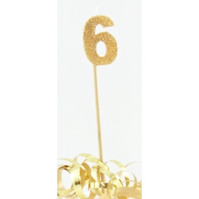 Gold Glitter Number 6 Tall Stick Cake Candle