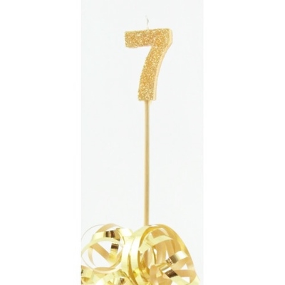 Gold Glitter Number 7 Tall Stick Cake Candle
