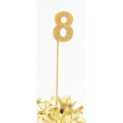 Gold Glitter Number 8 Tall Stick Cake Candle
