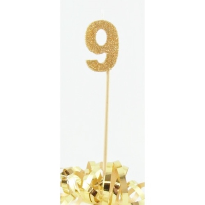 Gold Glitter Number 9 Tall Stick Cake Candle