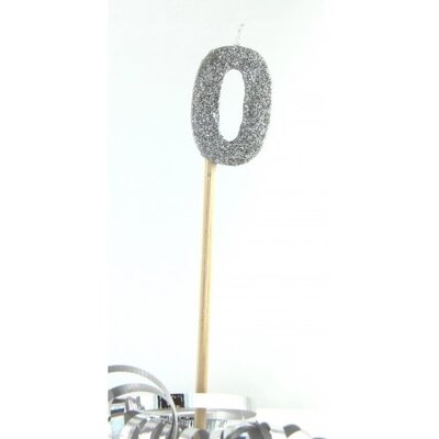 Silver Glitter Number 0 Tall Stick Cake Candle