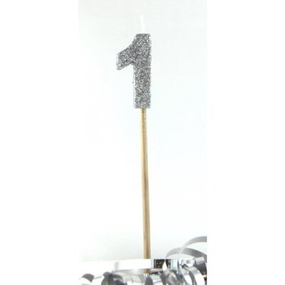 Silver Glitter Number 1 Tall Stick Cake Candle