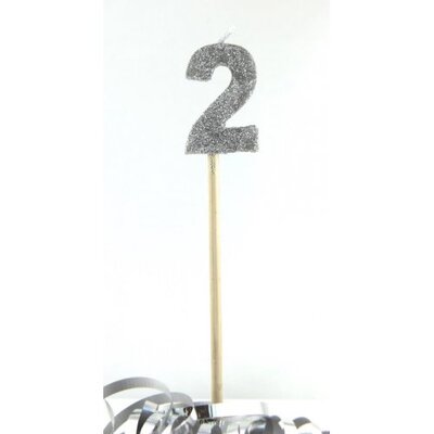 Silver Glitter Number 2 Tall Stick Cake Candle
