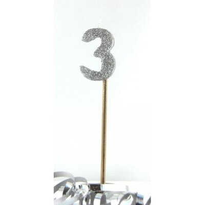 Silver Glitter Number 3 Tall Stick Cake Candle