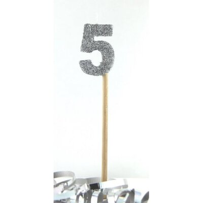 Silver Glitter Number 5 Tall Stick Cake Candle