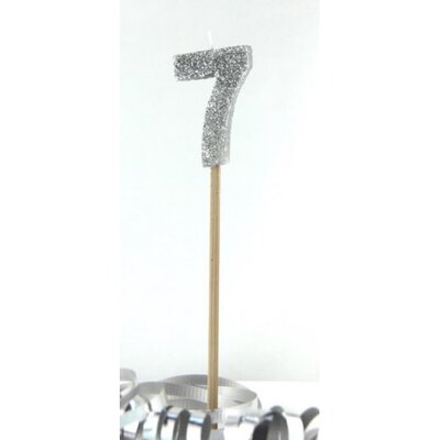 Silver Glitter Number 7 Tall Stick Cake Candle