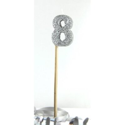 Silver Glitter Number 8 Tall Stick Cake Candle