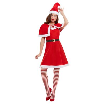 Adult Miss Santa Dress & Cape Costume (Small, 8-10)