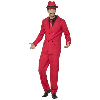 Adult Red Gangster Zoot Suit Costume with Hat (Large, 42-44)