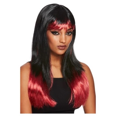 Black & Red Long Bleeding Dip Halloween Wig