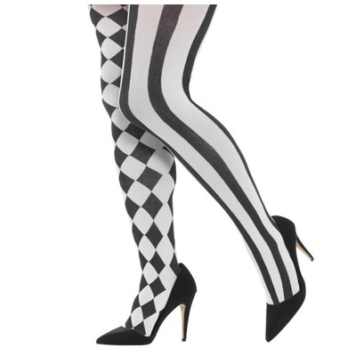 Adult Black & White Harlequin Tights / Stockings (Plus Size) Pk 1