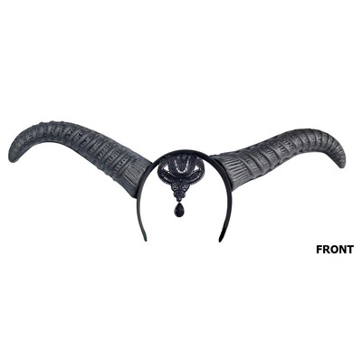 Demonic Queen Horns Headband with Black Lace & Faux Gem | Gothic Halloween Costume Accessory