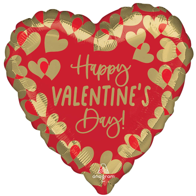 Red Gold Happy Valentines Day Heart Foil Balloon (17in, 43cm)
