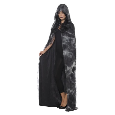 Adult Deluxe Black Long Spellbound Decayed Hooded Cape