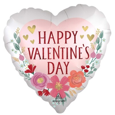 Happy Valentines Day Floral Heart Foil Balloon 43cm