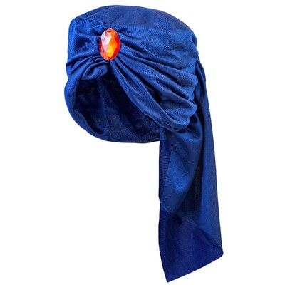 Blue Ali Baba Turban with Red Gem | Arabian Fancy Dress Costume Hat