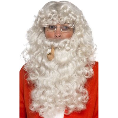 Adult Deluxe Santa Grey Costume Kit (Wig, Beard, Glasses & Pipe)