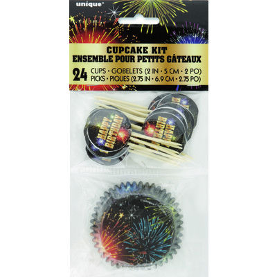 Birthday Fireworks Cupcake Cases With Toppers Pk 24