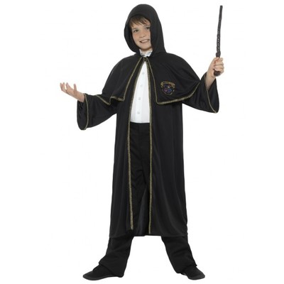 Long Black Child Wizard Cloak with Hood (Large - X Large / CLOAK ONLY) Pk 1
