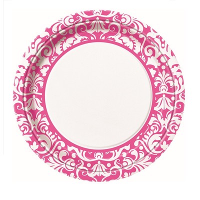 Pink Damask 9in. Paper Plates Pk 8