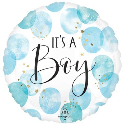 Foil Baby It's A Boy Blue Water Colour Balloon