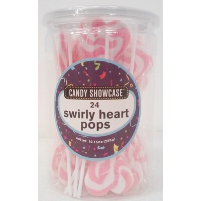 Pink Swirl Heart Pop Lollipops (288g - 12g Each) Pk 24