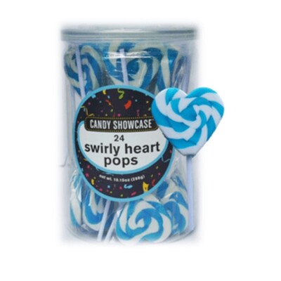 Blue Swirl Heart Pop Lollipops (288g - 12g Each) Pk 24