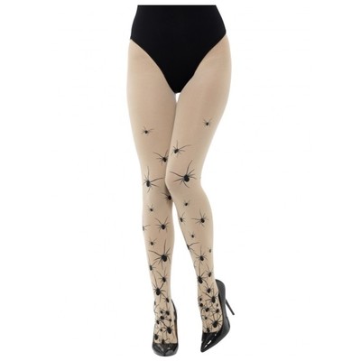 Halloween Nude Tights with Black Spider Print Pk 1