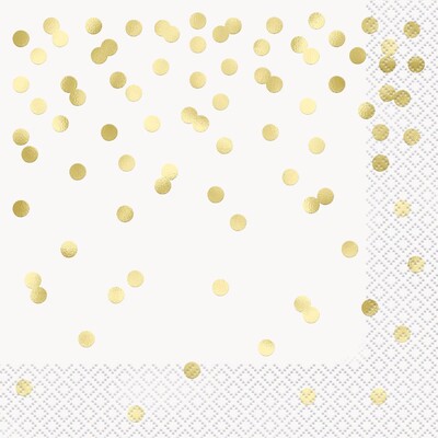 White & Gold Confetti Dots Lunch Napkins 2 Ply Pack of 16 | Paper Party Napkins