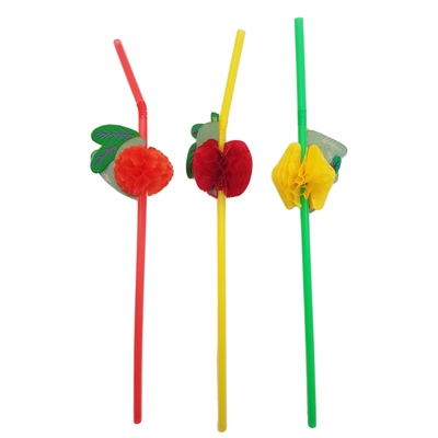 Plastic Straws Flexi Colourful Fruit Box Pk 50 (Assorted Designs)