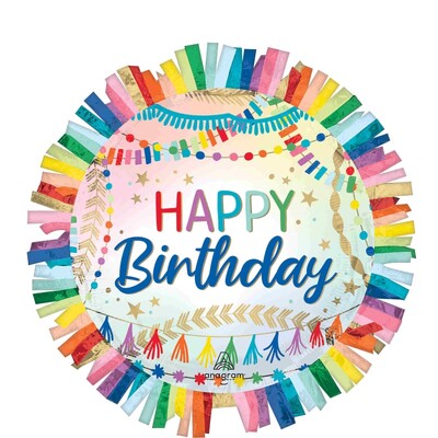 Colourful Happy Birthday Streamers & Fringe Foil Supershape Balloon