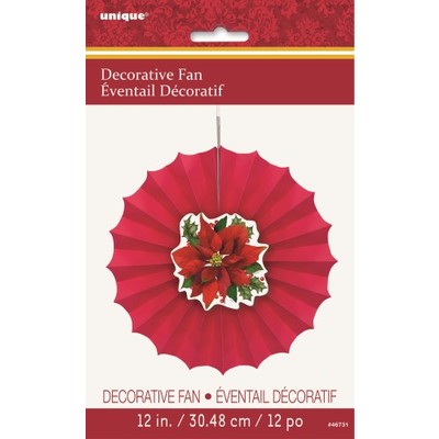 Christmas Holly Poinsettia Paper Fan Decoration (30cm) Pk 1