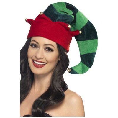 Christmas Deluxe Striped Elf Hat with Bells Pk 1
