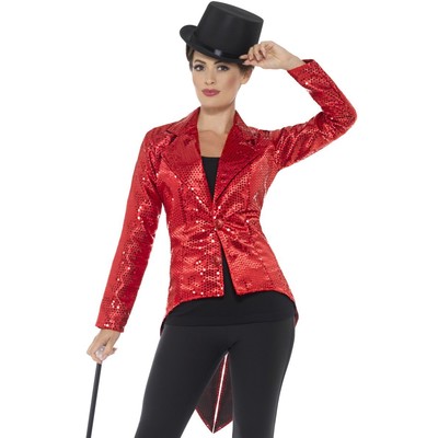 Adult Woman Red Sequin Tailcoat Jacket (Large, 16-18) Pk 1 (JACKET ONLY)