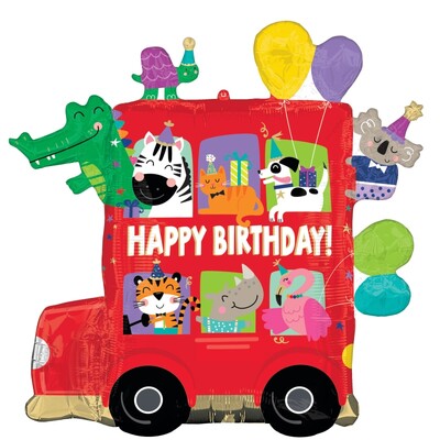 Happy Birthday Party Bus Animals Foil Supershape Balloon