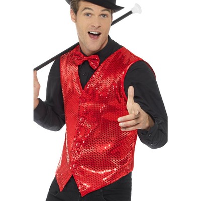 Adult Male Red Sequin Waistcoat Vest (Large, 42-44) Pk 1 (VEST ONLY)