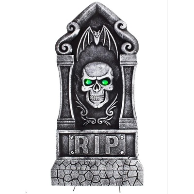 Halloween Tombstone Decoration with Green Light Up Eyes 90cm
