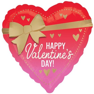 Happy Valentines Day Gold Bow Heart Foil Balloon 43cm