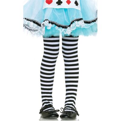 Child Black & White Striped Tights (Large, 7-10 Years) Pk 1