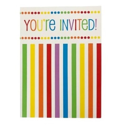 Rainbow You're Invited Invitations & Envelopes Pk 8