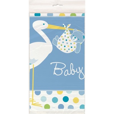 Baby Shower Boy Stork Plastic Tablecover (1.37m x 2.13m) Pk 1