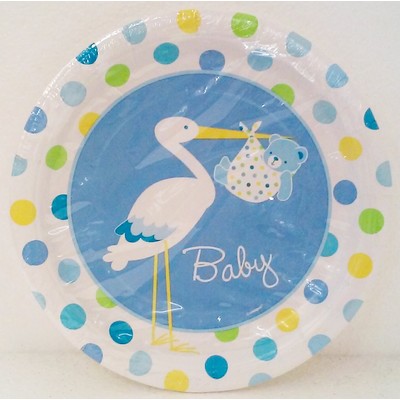Baby Boy Stork Baby Shower 9in. Paper Plates Pk 8 