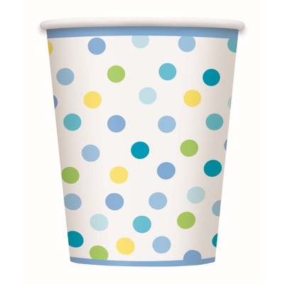 Baby Boy Stork Dots Baby Shower 9oz. Paper Cups Pk 8